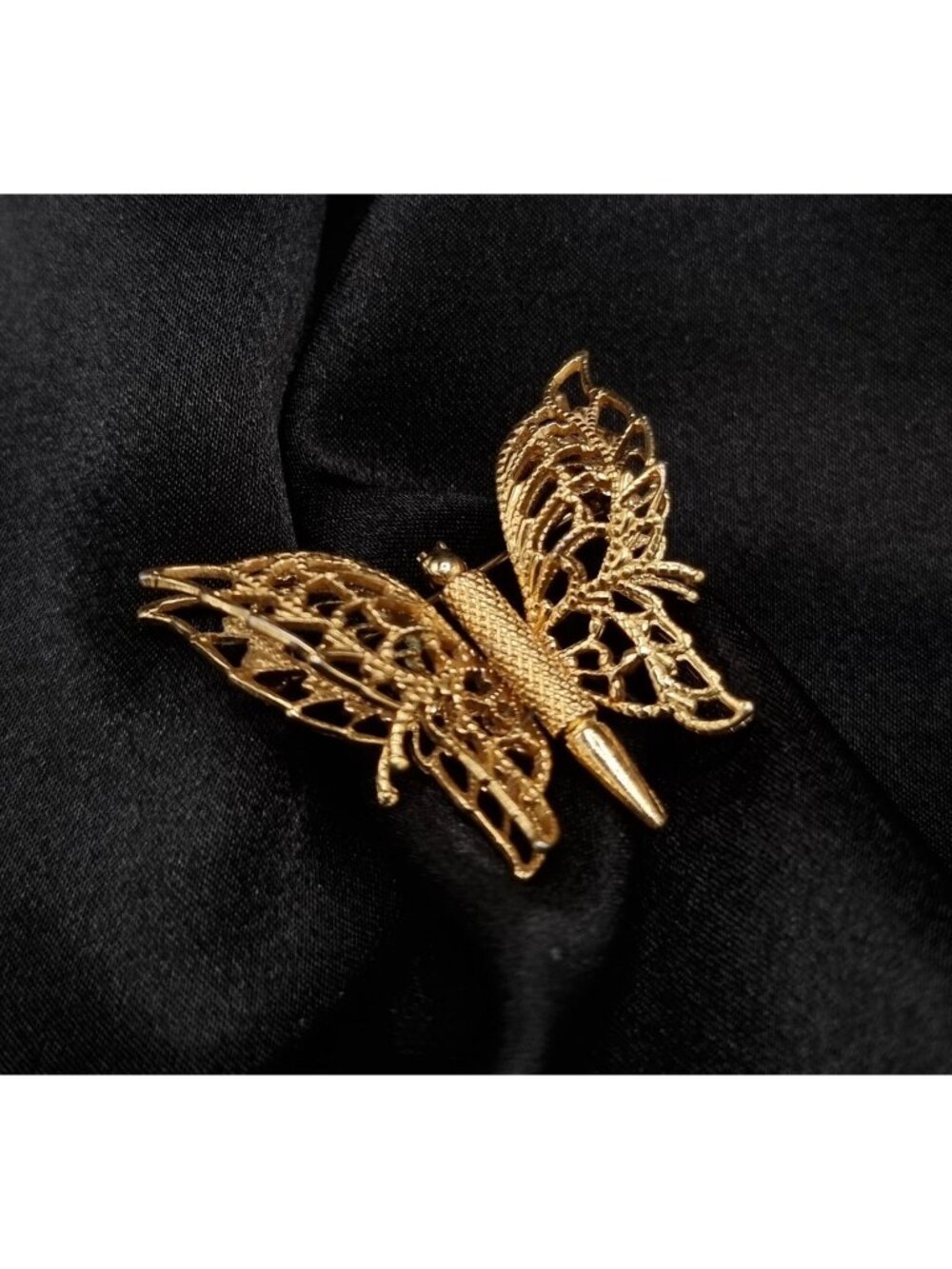 Vintage Monet Gold-Tone Butterfly Brooch With Filigree Detailing